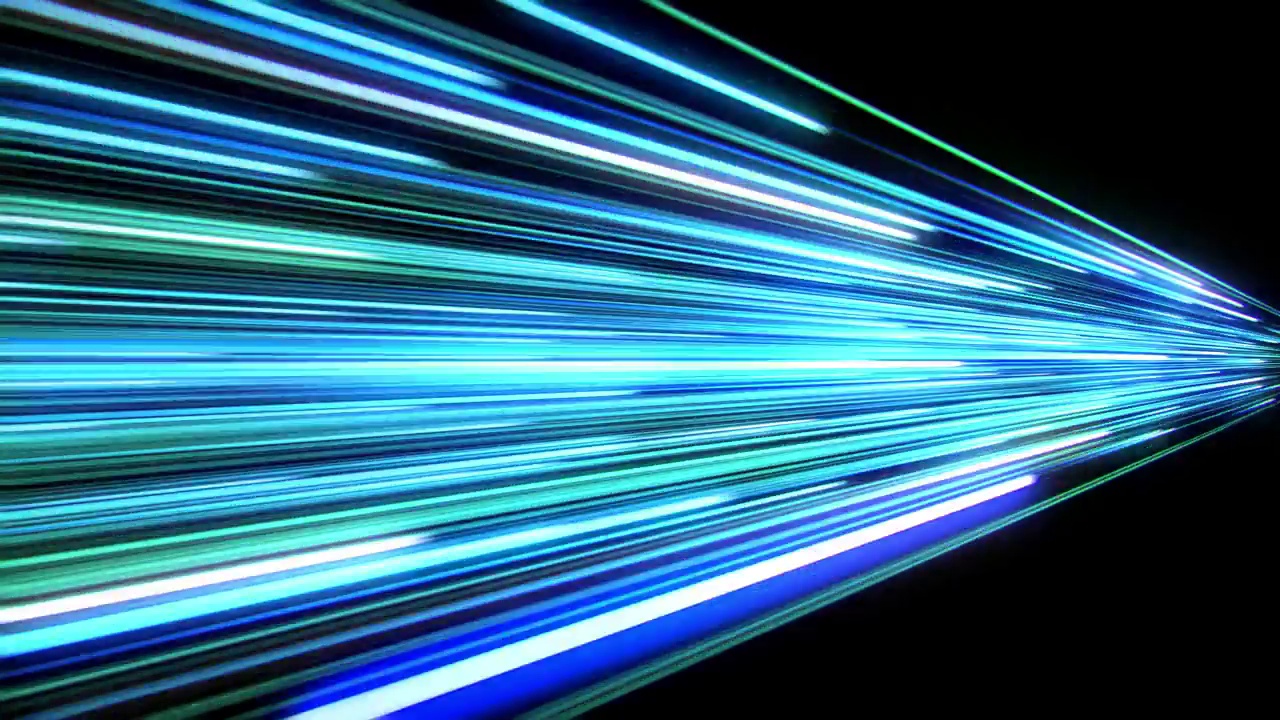 超高速未来技术插图无缝。明亮的蓝绿色的痕迹飞得很快。霓虹线背景循环3d动画抽象互联网概念视频素材