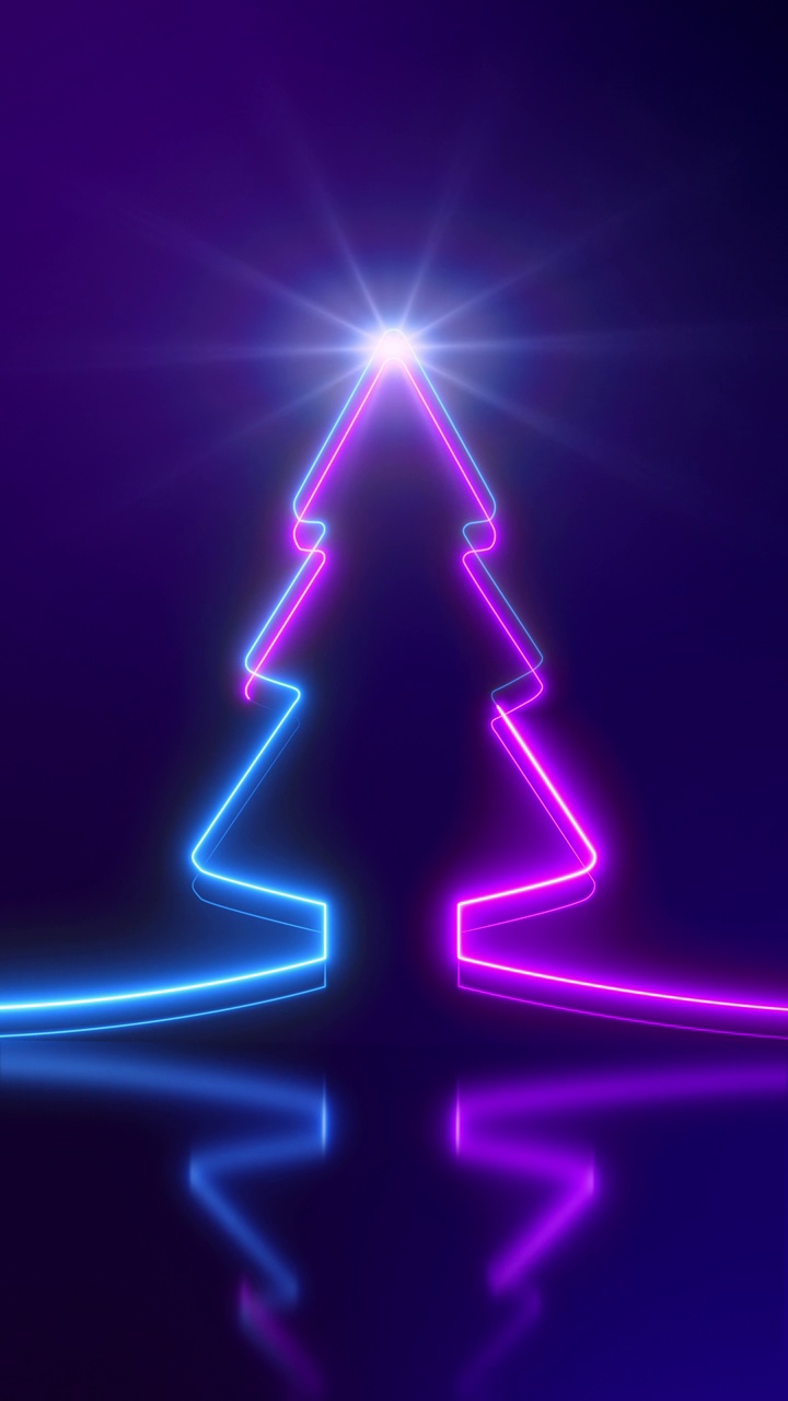 垂直视频，无缝循环圣诞树发光霓虹灯运行。视频下载
