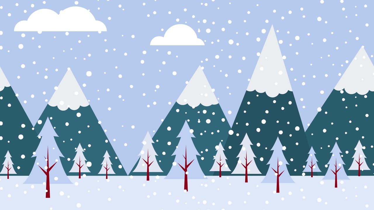 山上下雪了。雪花落在森林里。带有复制空间的冬季背景动画。无缝循环。视频下载