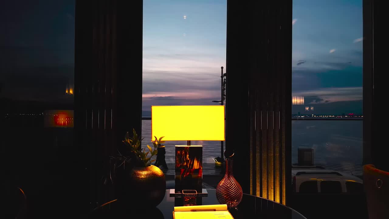 从餐厅内部的外部视图，相机跟踪侧面视频下载