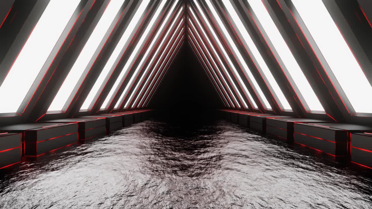 黑色和红色霓虹灯发光三角形拱门隧道背景VJ回路在4K视频下载