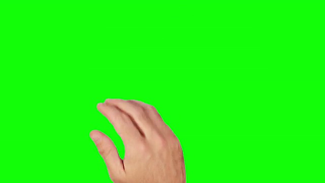 男性的手。平板电脑。触屏手势。绿色的屏幕。视频下载