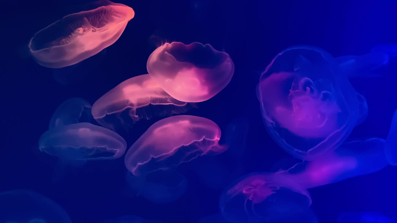 闪亮的荧光水母在水下发光。磷光宇宙水母。有选择性的重点。视频下载