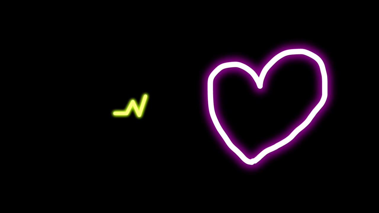 动画径向同心跳动心脏图标与粉红色霓虹灯效果隔离在黑色背景。情人节设计元素。发光的霓虹心视频下载
