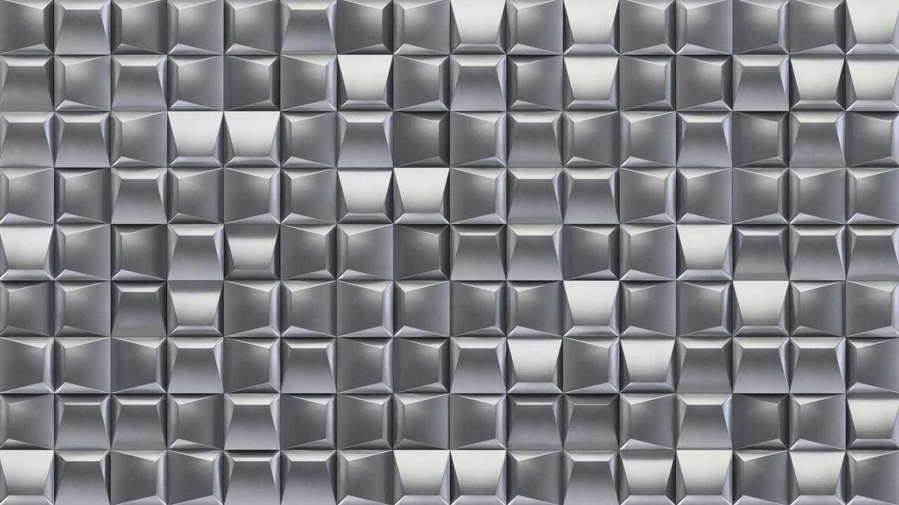 金属凸方形几何瓷砖无缝背景。金属膨胀的数字马赛克图案。创意3d平面设计墙运动动画。视频素材