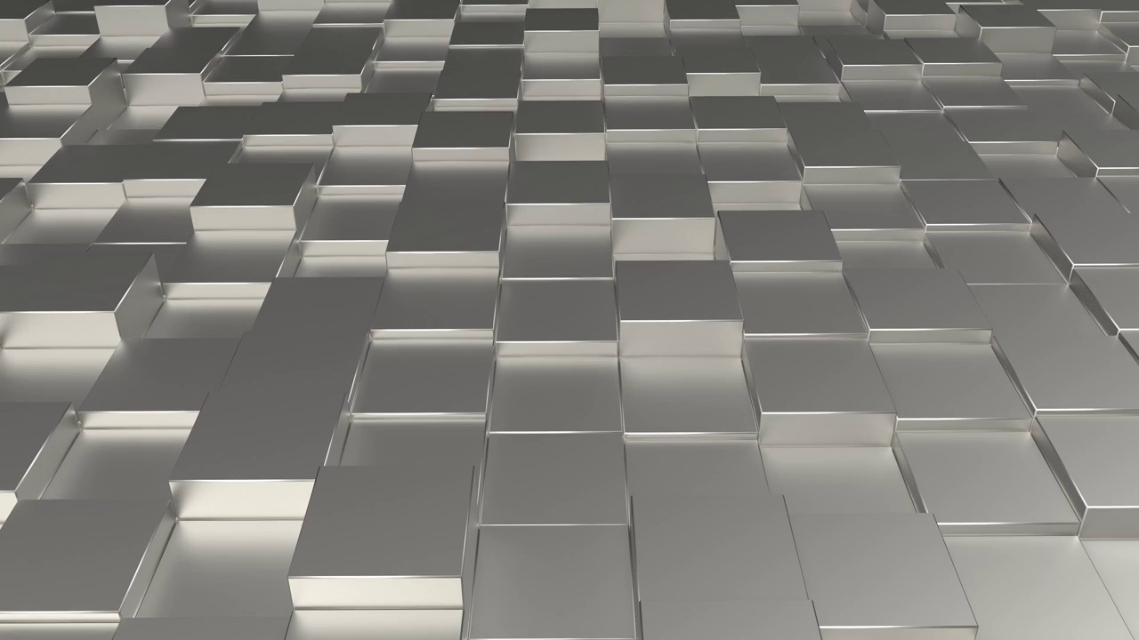 银光泽立方体几何瓷砖背景。膨胀的金属数字马赛克图案。创意3d平面设计墙运动动画。视频素材