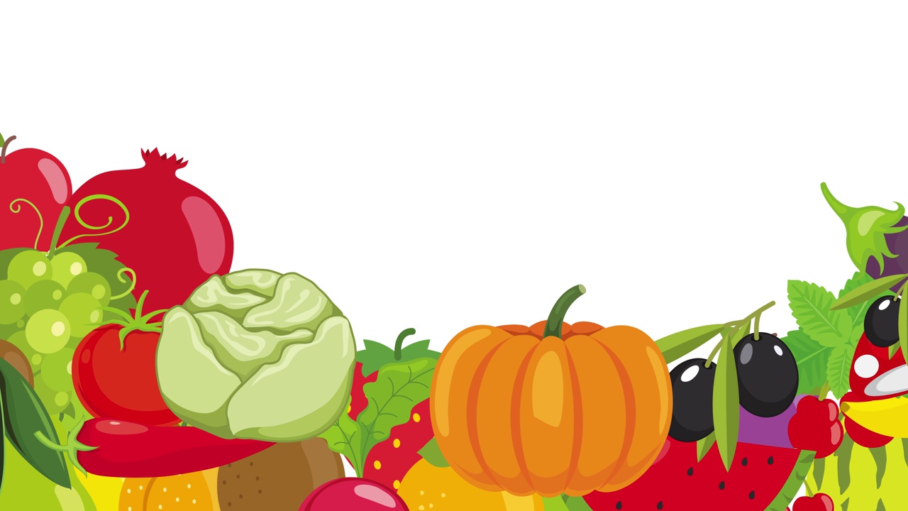 水果和蔬菜背景，复制空间为白色。不同的和多样化的绿色健康食品介绍视频下载