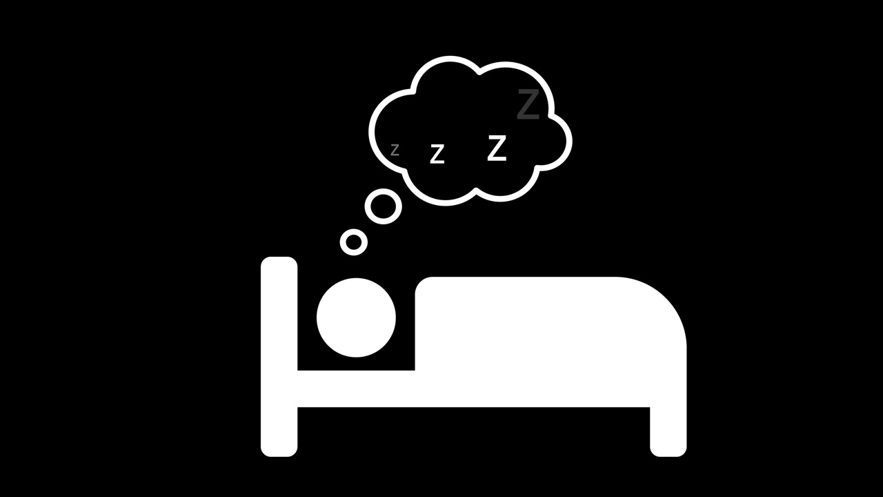 人在床上睡觉图标动画与zzz泡沫或睡眠思想。用于睡眠网站和睡前放松。孤独的人无法入睡。阿尔法通道视频下载