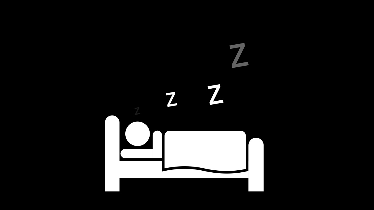 人在床上睡觉图标动画与zzz泡沫或睡眠思想。用于睡眠网站和睡前放松。孤独的人无法入睡。阿尔法通道视频下载