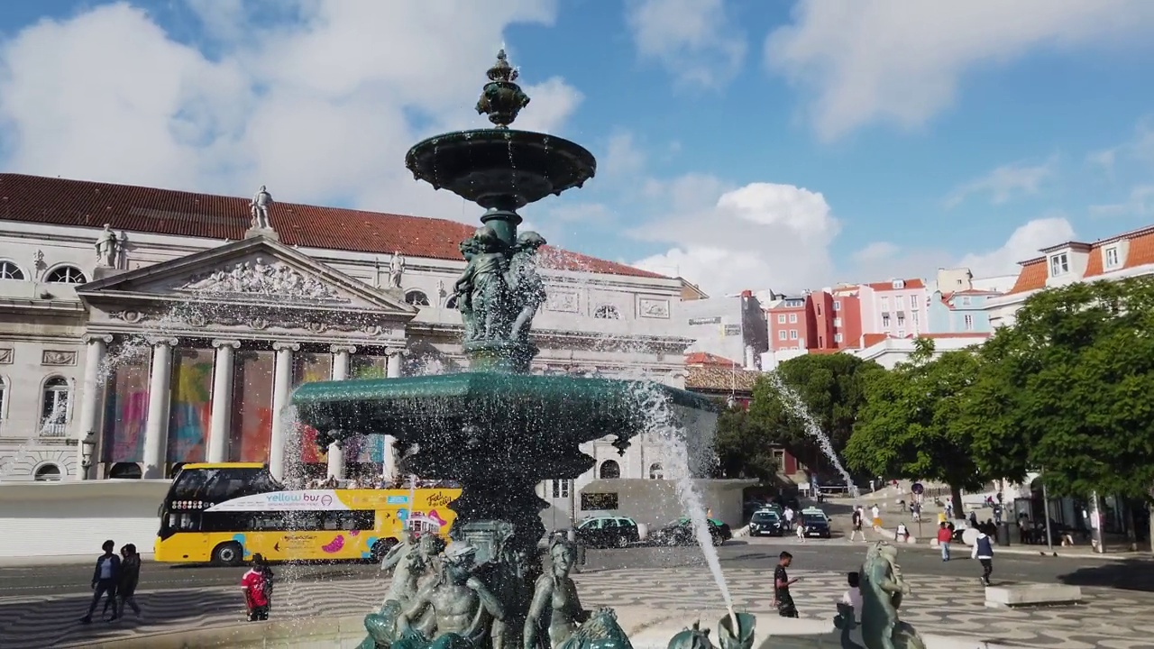 里斯本罗西奥广场喷泉视频下载