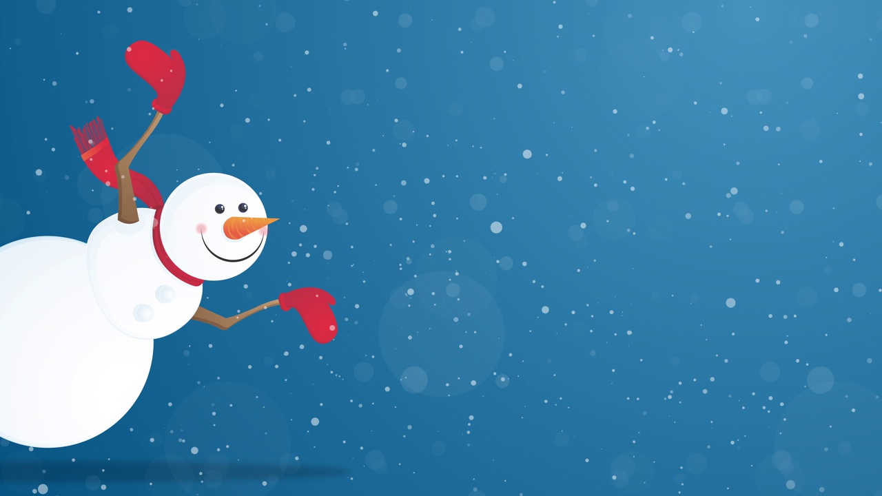 快乐的雪人举起手臂指着雪天视频下载