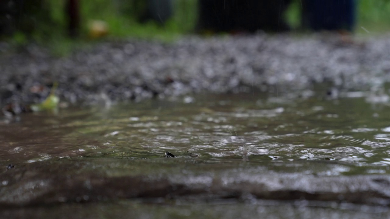 雨滴落在岩石和积水的水坑上视频下载