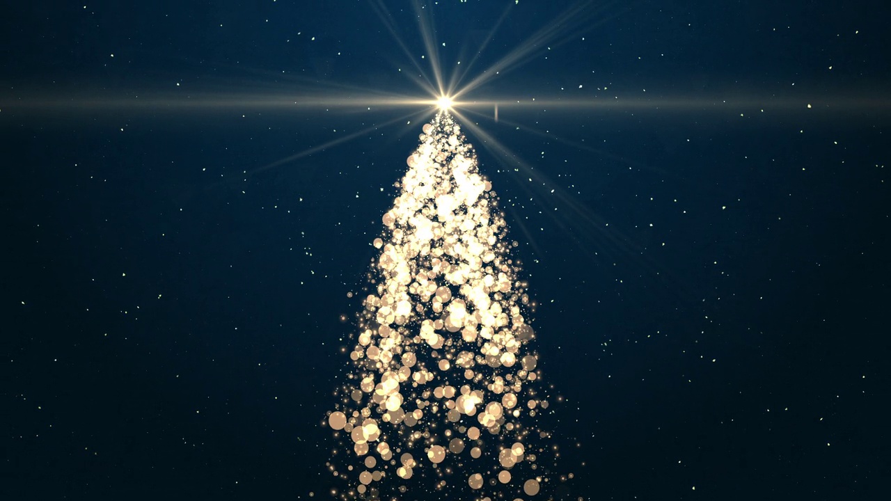 明亮的圣诞树闪烁的灯光和雪花在蓝色的背景视频下载