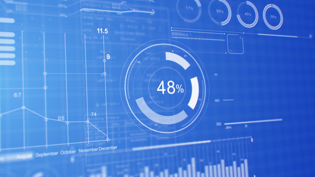 图表，图表，图表增长的数字蓝屏特写美丽的3d动画。股票市场业务信息与财务数据图解。现代科技理念视频下载