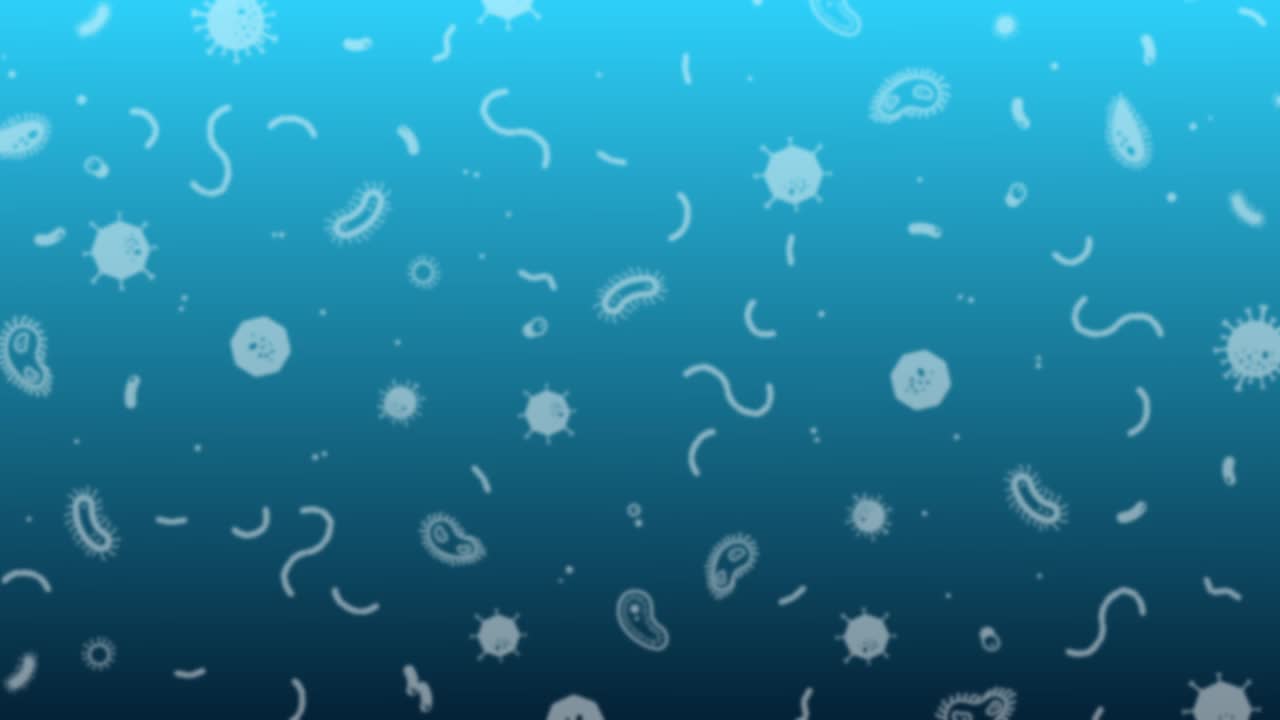 不同类型的病毒漂浮在深蓝色的背景上视频下载