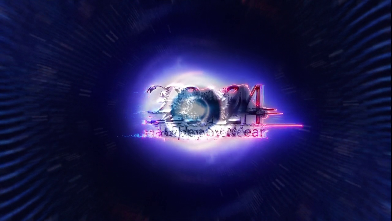 2024新年快乐粉红色辉光文字光运动效果电影标题预告动画与催眠隧道抽象背景。视频素材