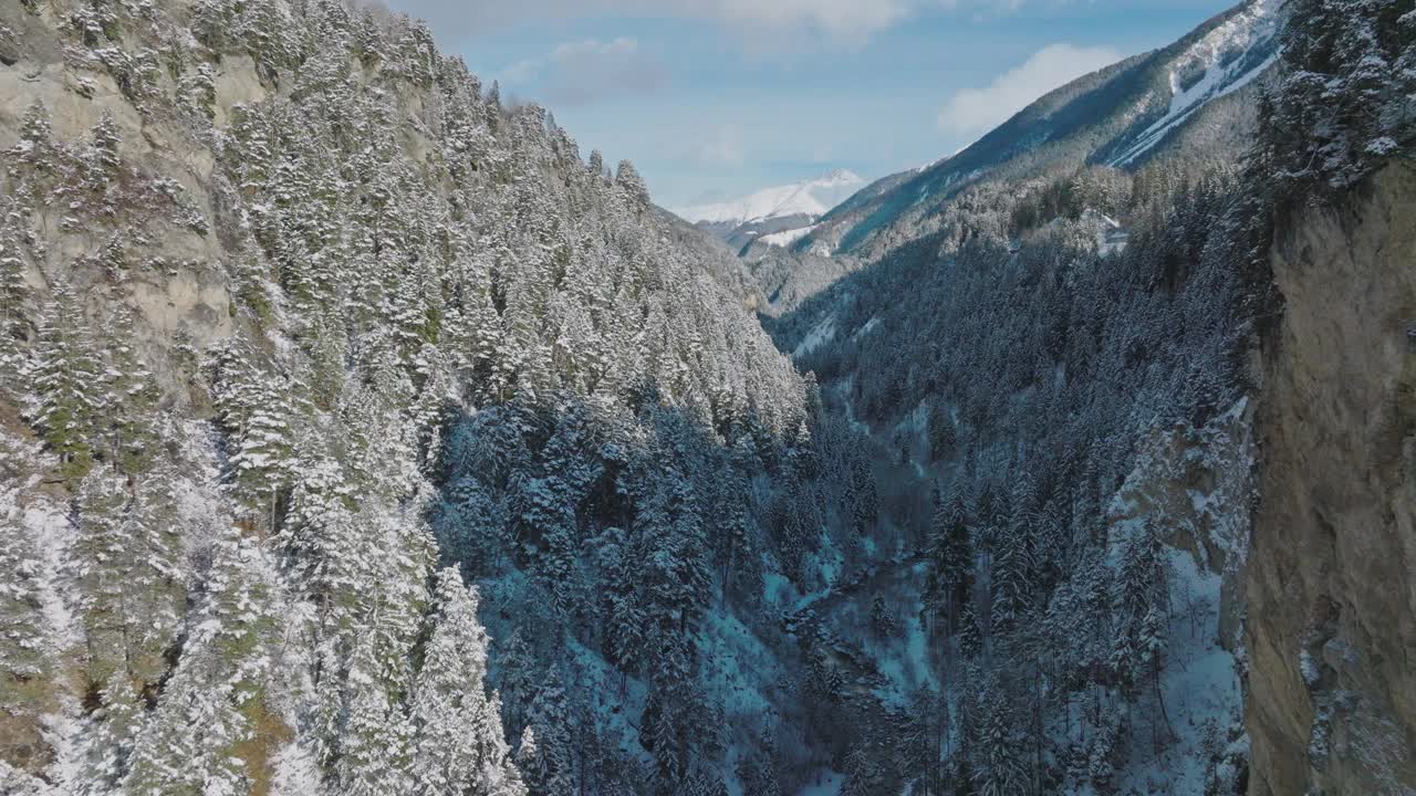 瑞士冬季的Landwasser高架桥冰川和Bernina高速铁路。视频素材