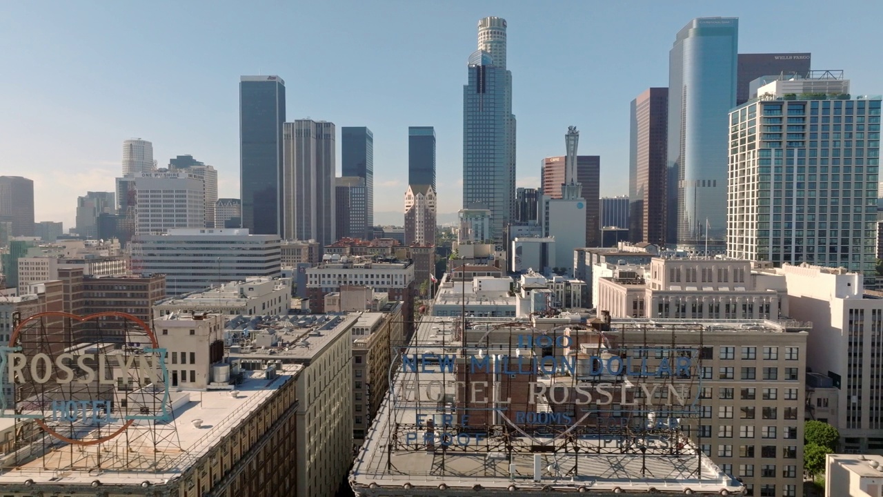洛杉矶市中心摩天大楼航拍图视频下载