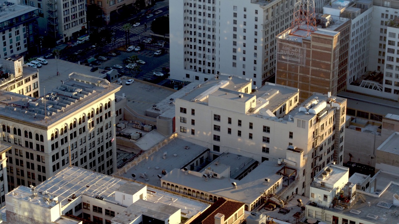 洛杉矶市中心摩天大楼日落航拍视频下载