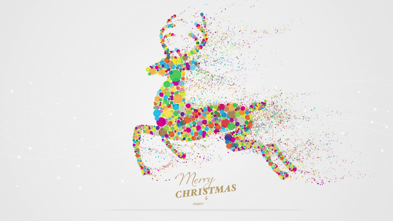 彩色像素驯鹿动画与圣诞祝福在浅灰色的背景视频下载