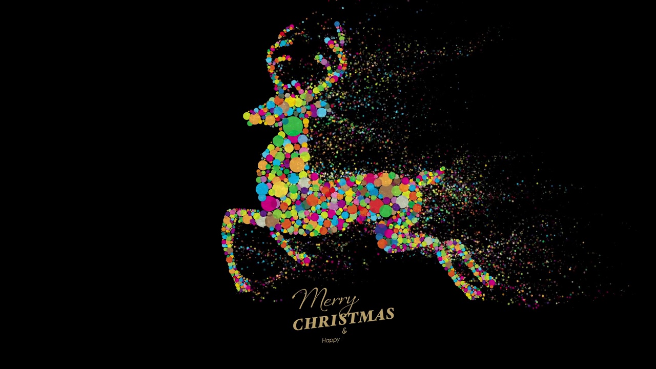 彩色像素驯鹿动画与圣诞祝福在黑暗的背景视频下载