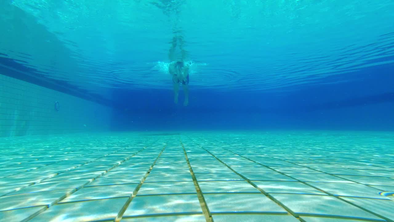 游泳运动员在游泳池的水下游泳视频下载