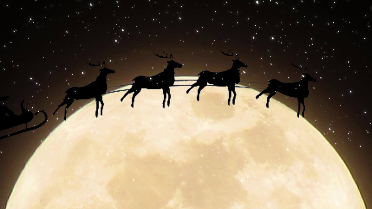 采购产品圣诞节，圣诞老人，卡通，动画视频，动物雪橇，驯鹿，月亮，动物雪橇，飞行视频下载