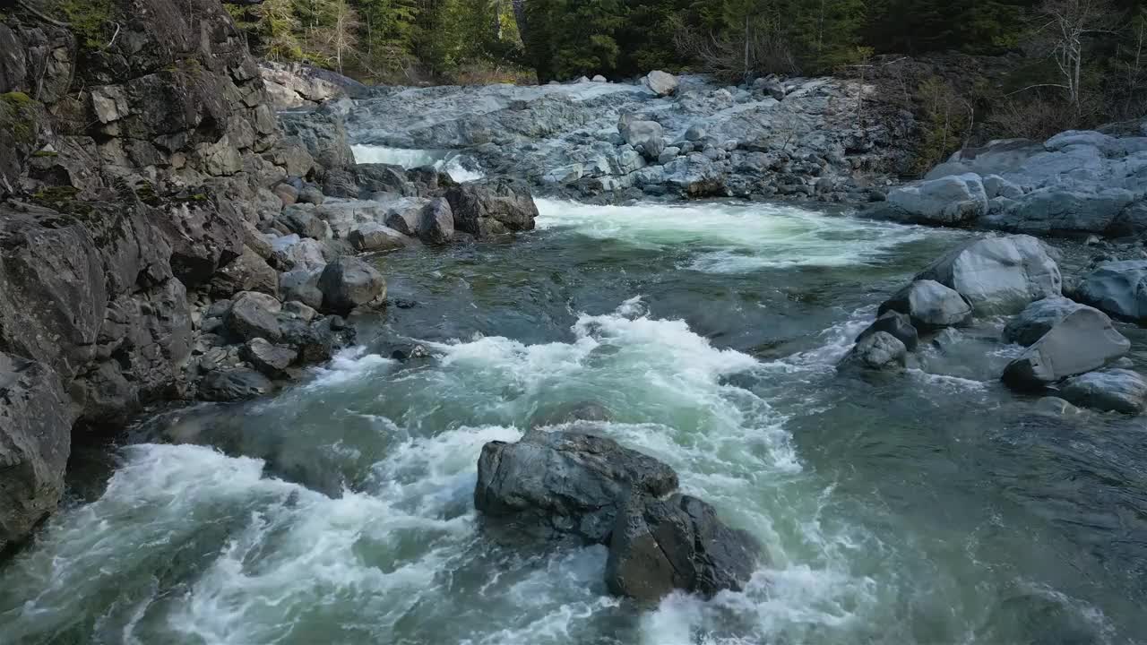 淡水沿着河流和岩石流下。拍摄于温哥华岛视频下载