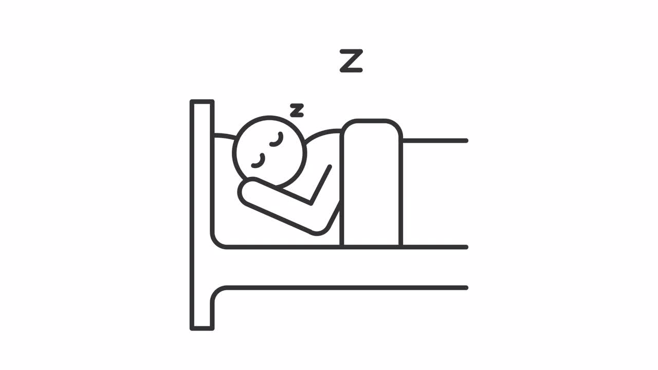人在床上舒适睡觉的2D黑色细线动画图标，透明背景高清视频，代表人类行为的无缝循环4K视频图标视频下载