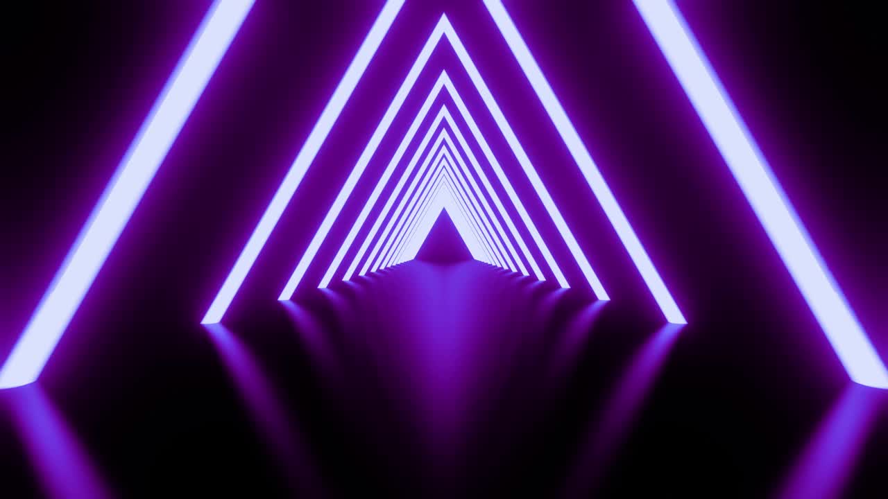 抽象背景霓虹灯发光三角形隧道与紫色的光线移动。背景是霓虹灯的未来走廊。无缝循环3d渲染，现代霓虹灯视频下载