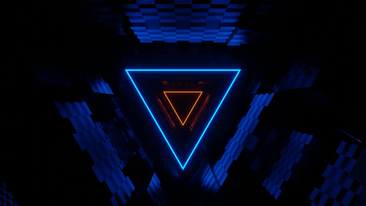 蓝色和橙色三角形霓虹灯隧道背景VJ循环在4K视频下载