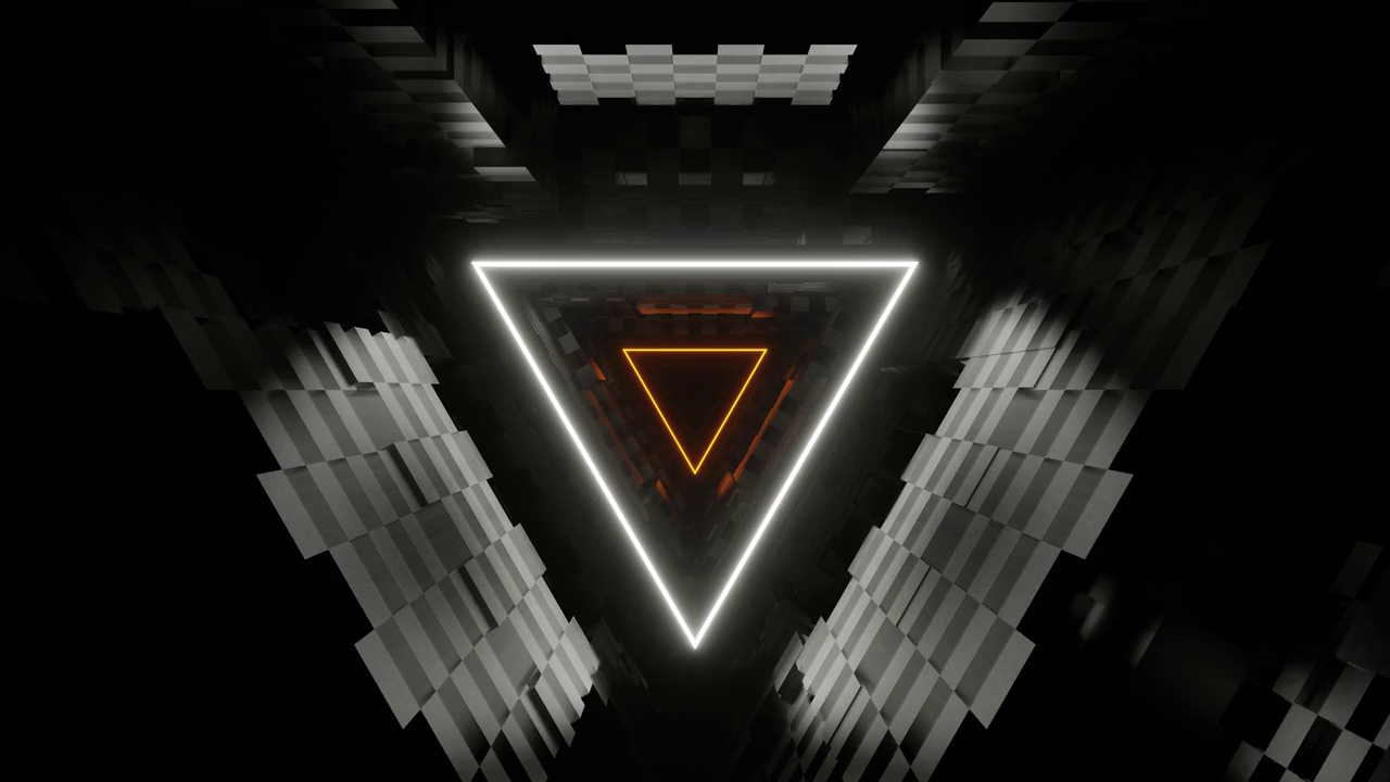 橙色和白色三角形霓虹灯隧道背景VJ循环在4K视频下载