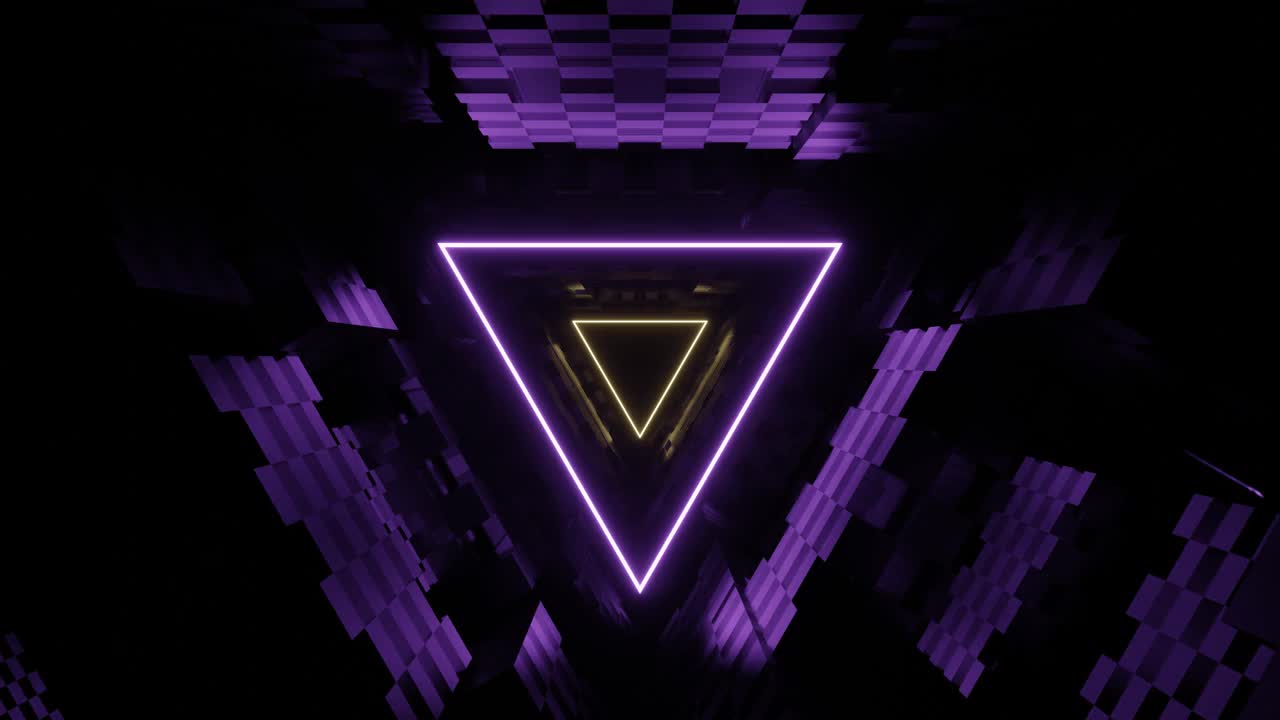 紫色和黄色三角形霓虹灯隧道背景VJ环路在4K视频下载