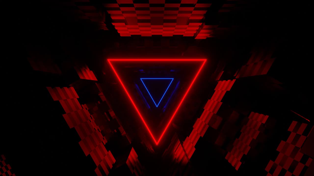红色和蓝色三角形霓虹灯隧道背景VJ循环在4K视频下载