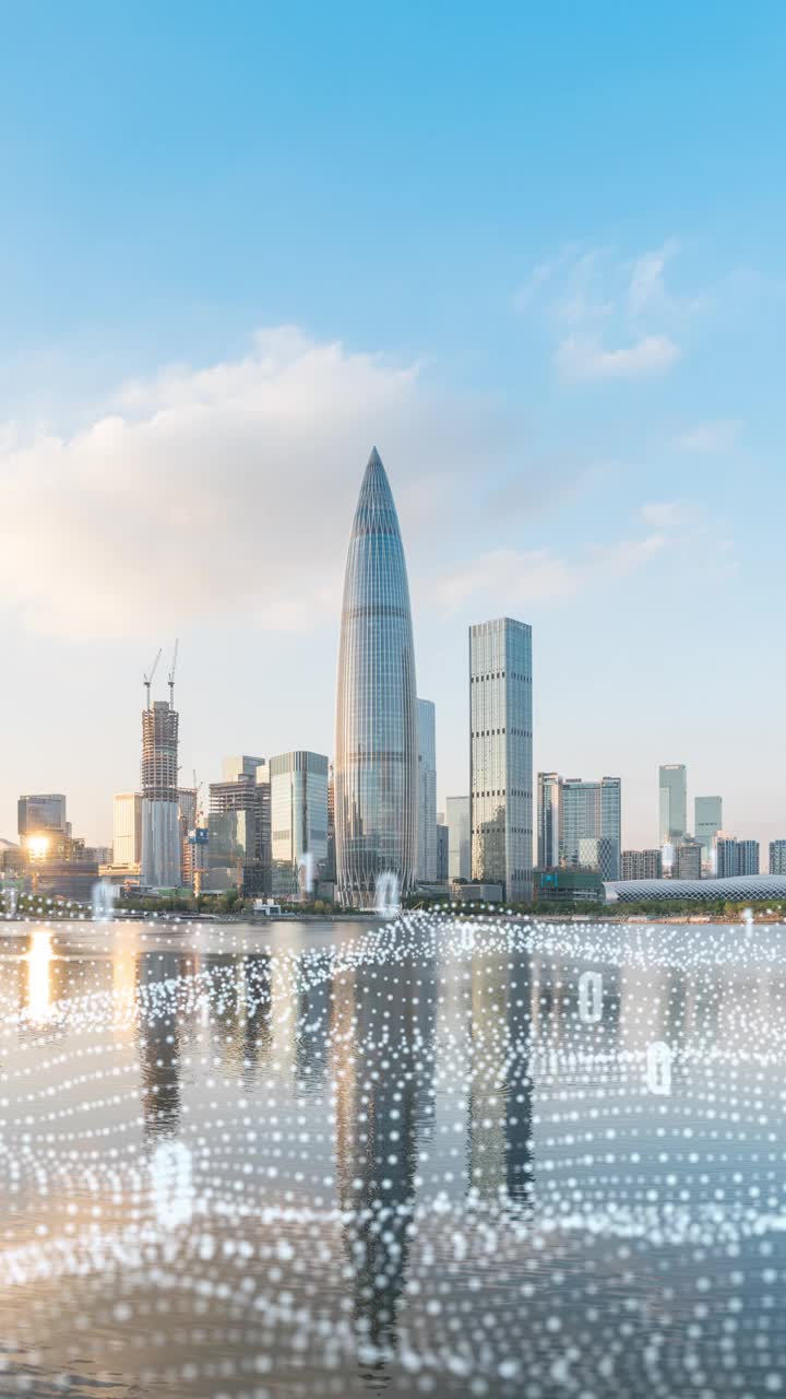 深圳城市景观延时与技术领先的人工智能智慧城市数字概念视频素材