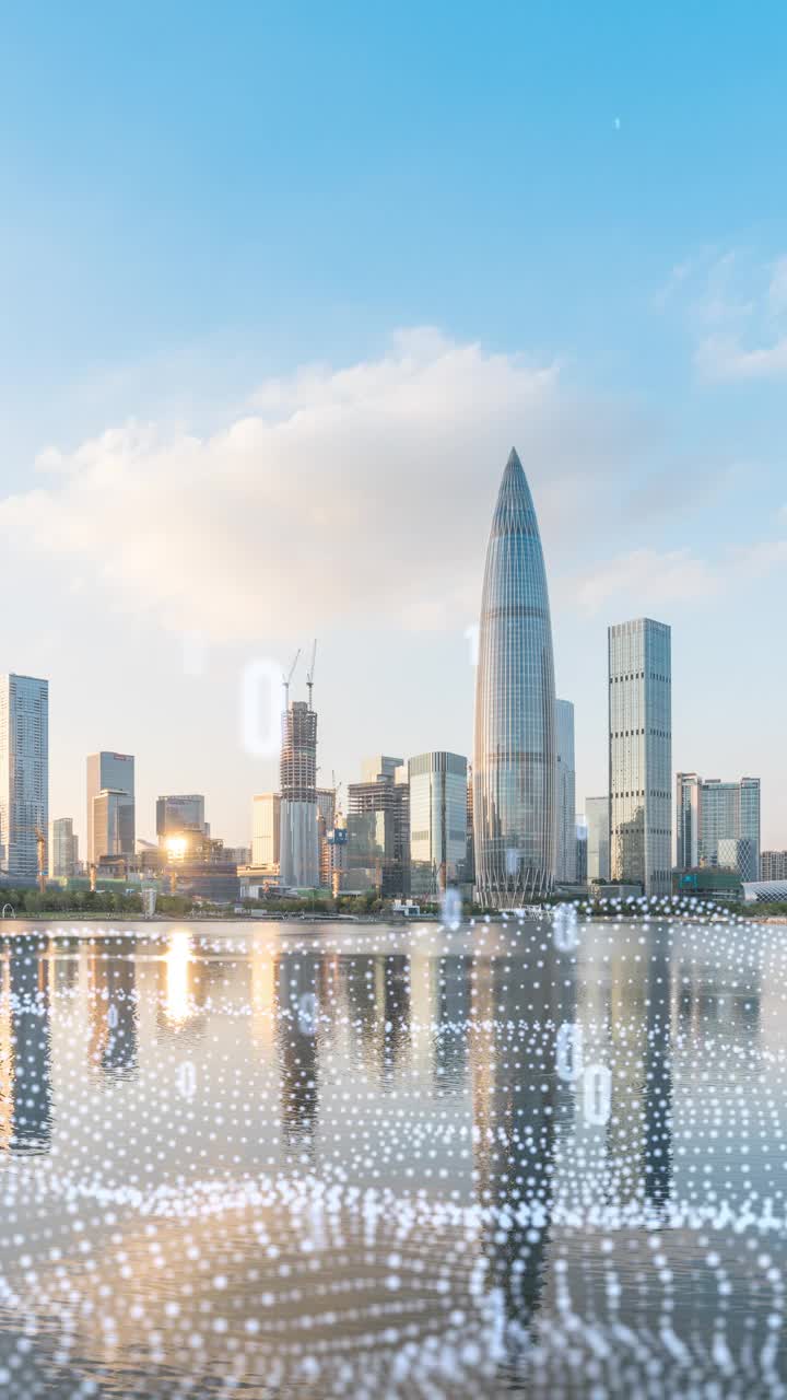 深圳城市景观延时与技术领先的人工智能智慧城市数字概念视频素材