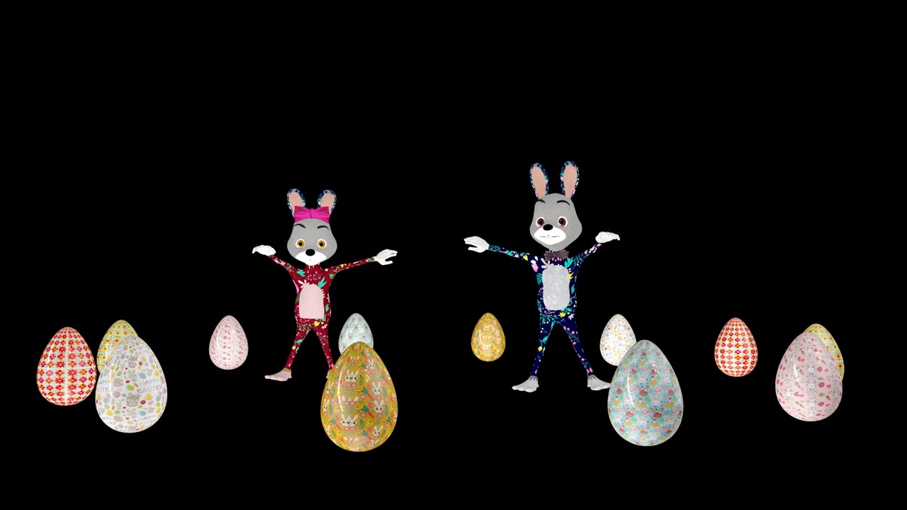 复活节夫妇兔子跳舞周围的复活节彩蛋，循环，Luma哑光视频下载