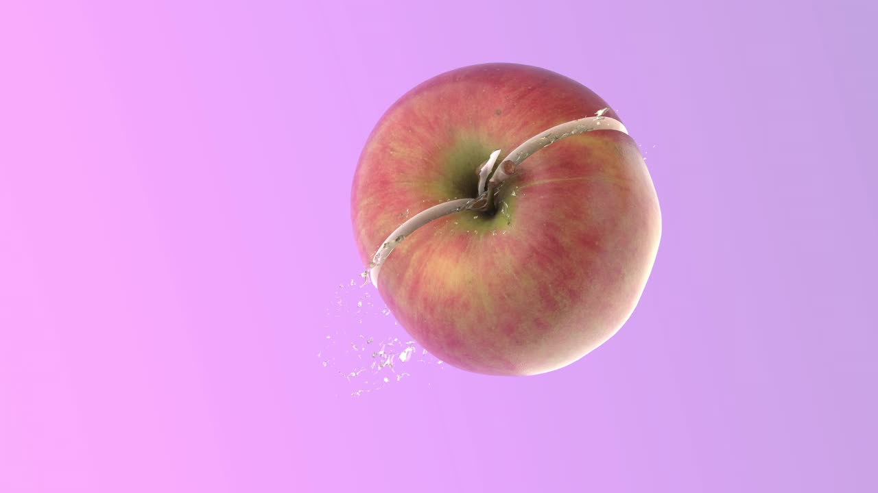 动画的空中苹果减半和热情飞溅视频下载