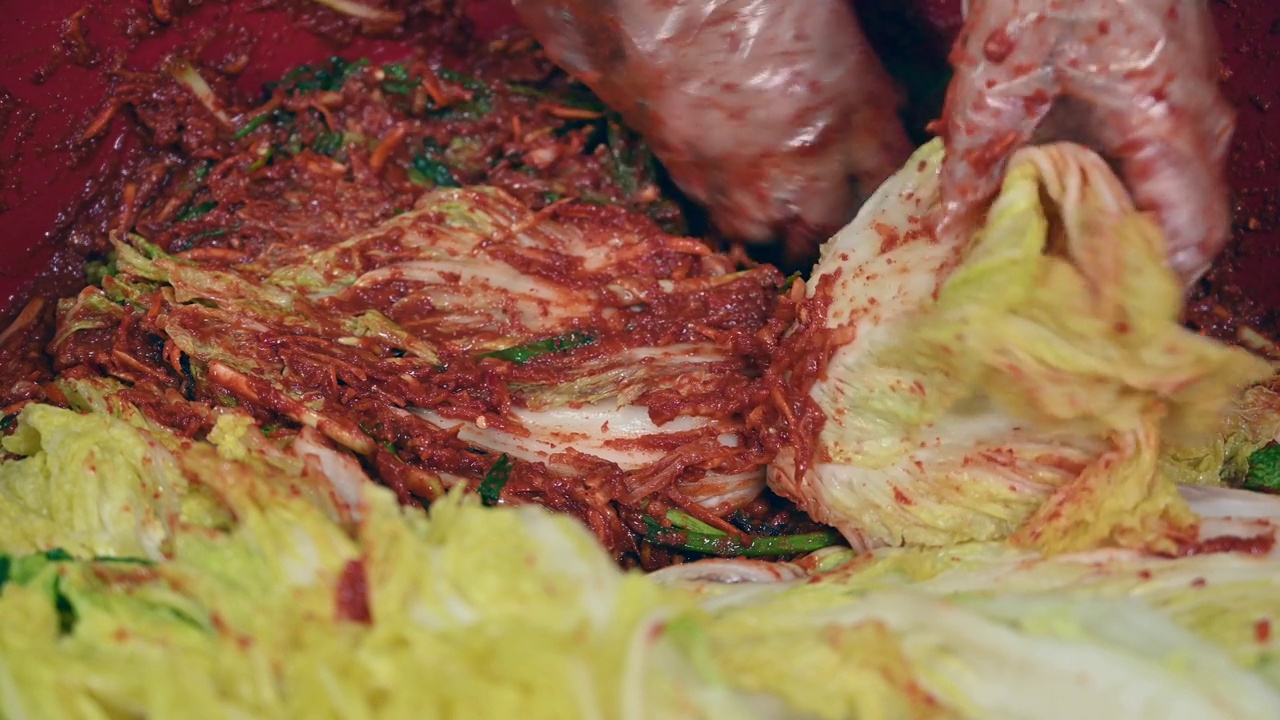 制作传统韩国菜泡菜的过程。视频下载