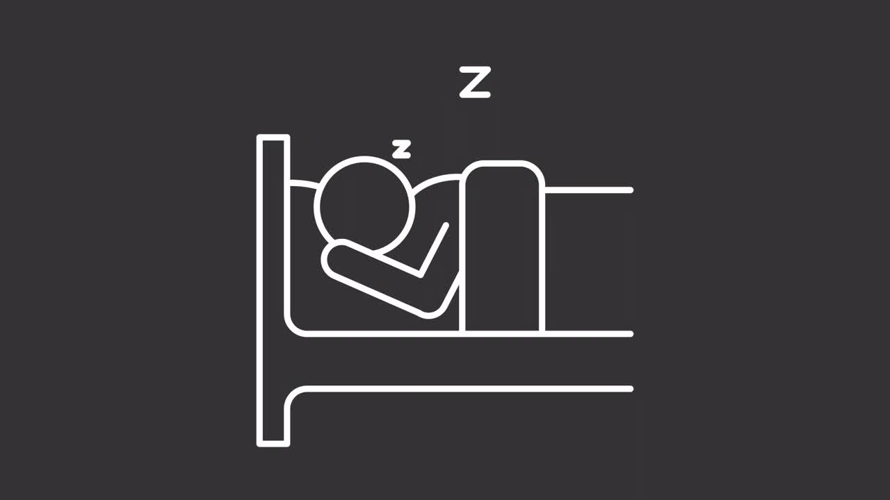 2D白色创意细线动画人在床上舒适睡觉图标，透明背景高清视频，无缝循环4K视频代表人类行为图标视频下载