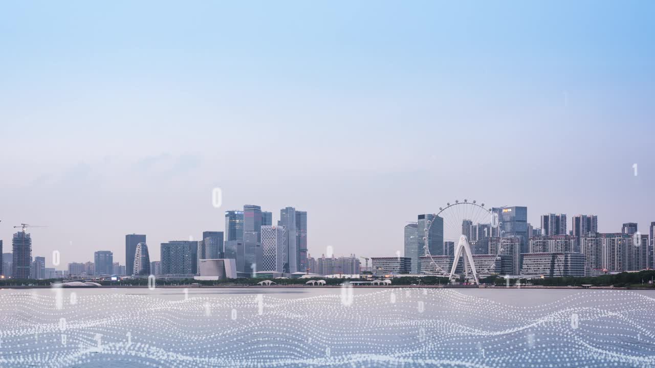 深圳前海城市景观延时与技术领先的人工智能智慧城市数字化概念视频素材