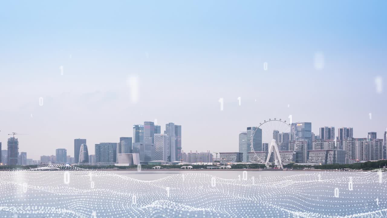 深圳前海城市景观延时与技术领先的人工智能智慧城市数字化概念视频素材