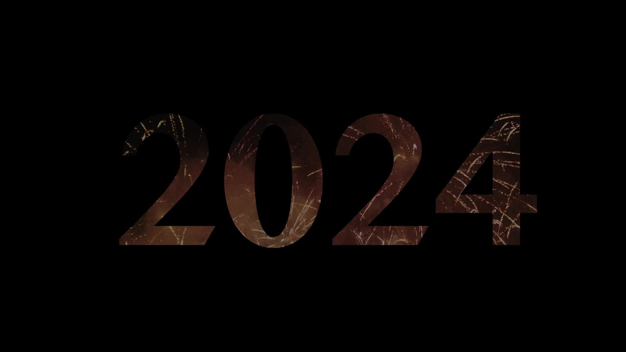 2024年新年金色的真实烟花孤立在模糊的抽象背景上视频素材