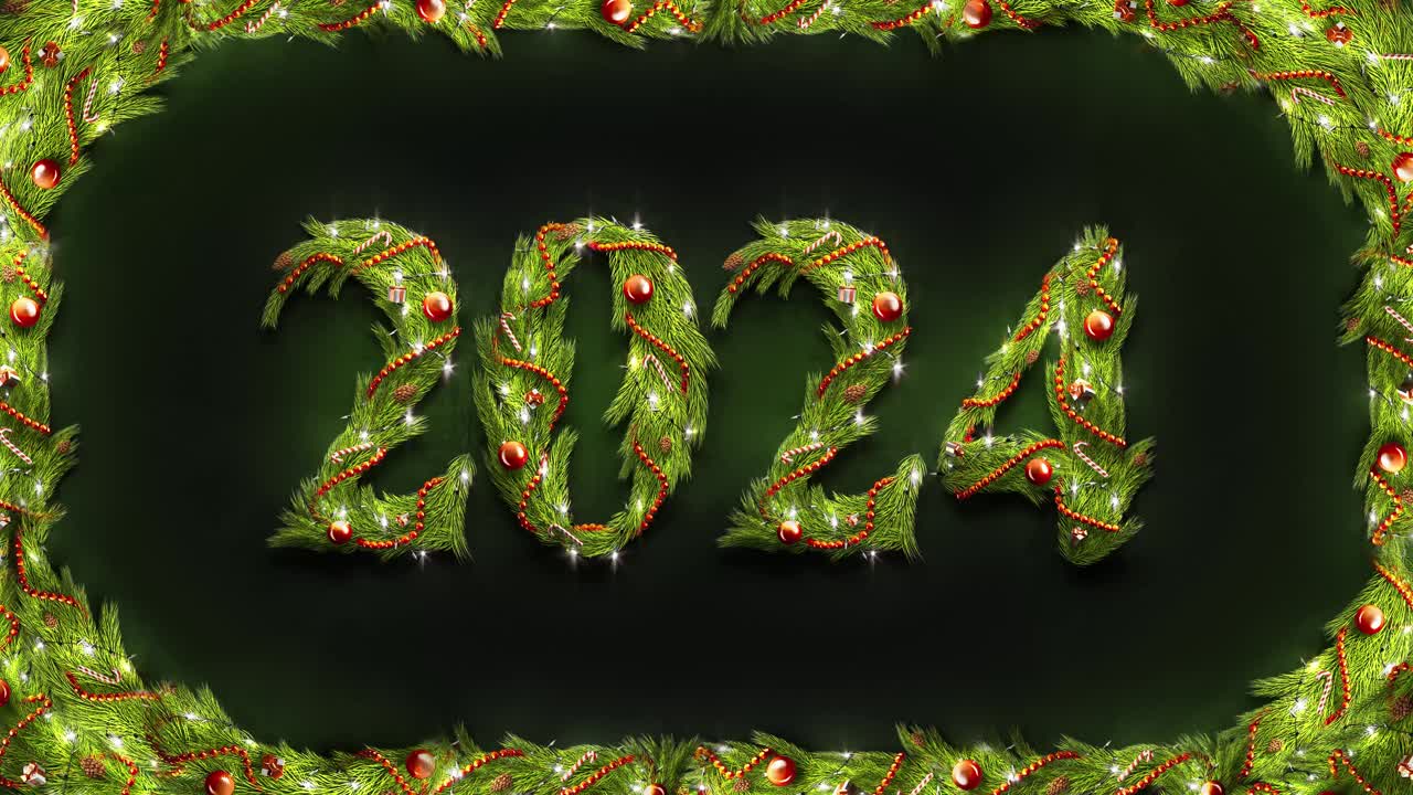 装饰松木2024数字，圣诞字体模型，4k视频下载