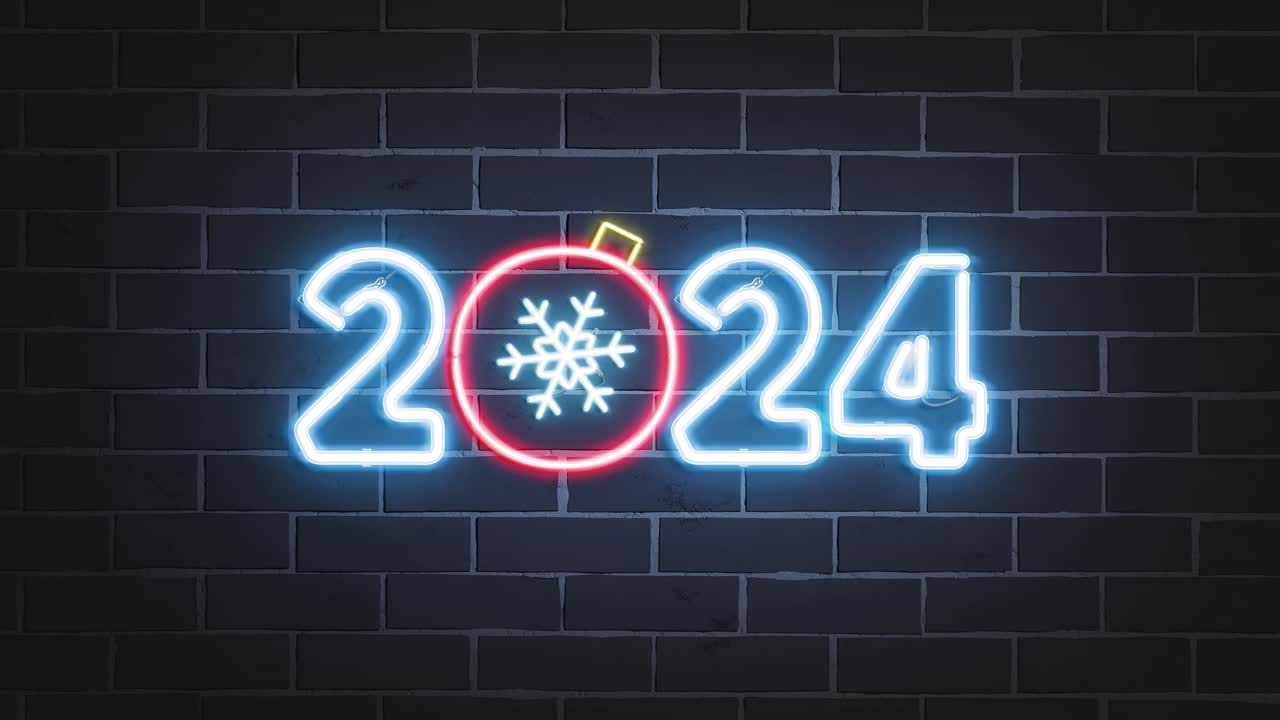 装饰圣诞霓虹灯2024数字符号4k视频下载