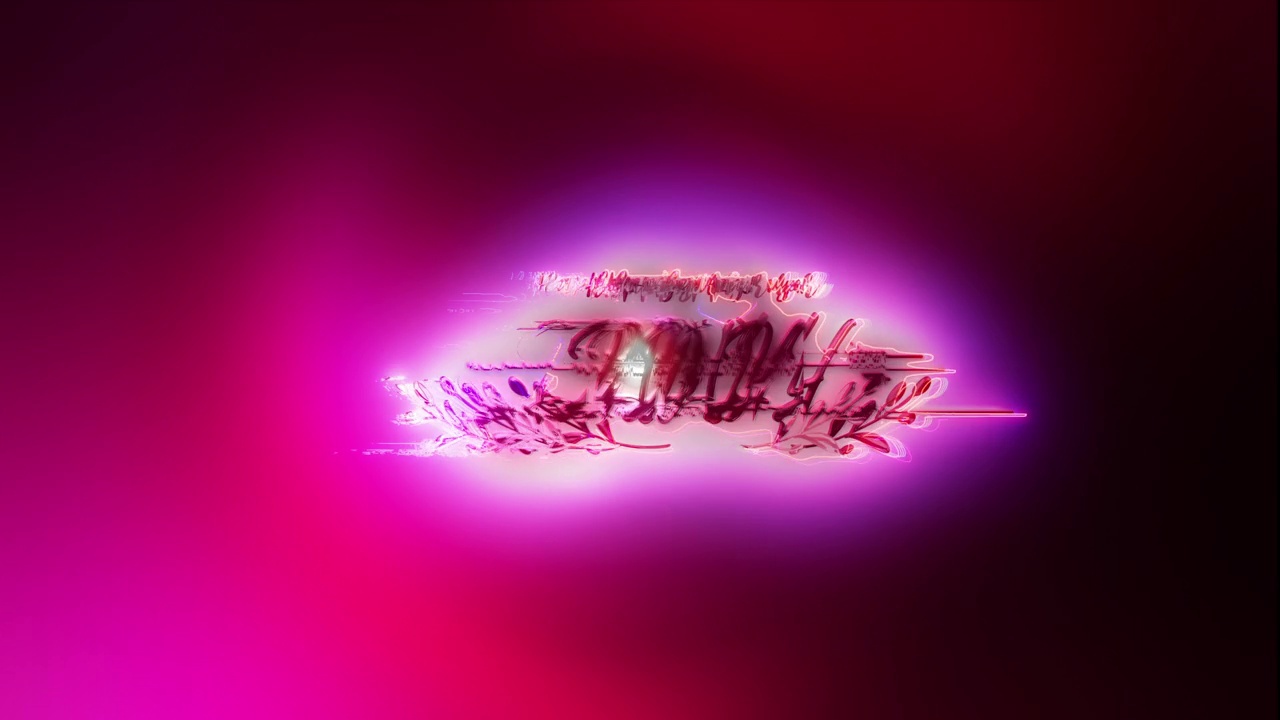 2024新年快乐粉红色霓虹灯文字灯光运动效果电影标题与催眠多色隧道预告动画抽象背景。视频素材