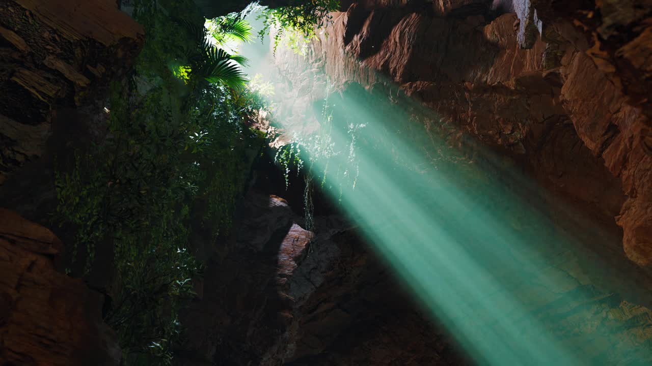 被绿光照亮的洞穴视频素材
