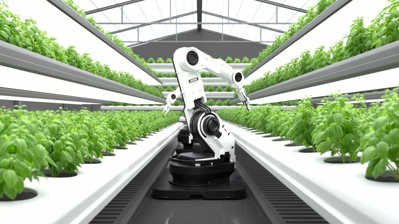 智能机器人农民概念，机器人农民，农业技术，农场自动化视频下载
