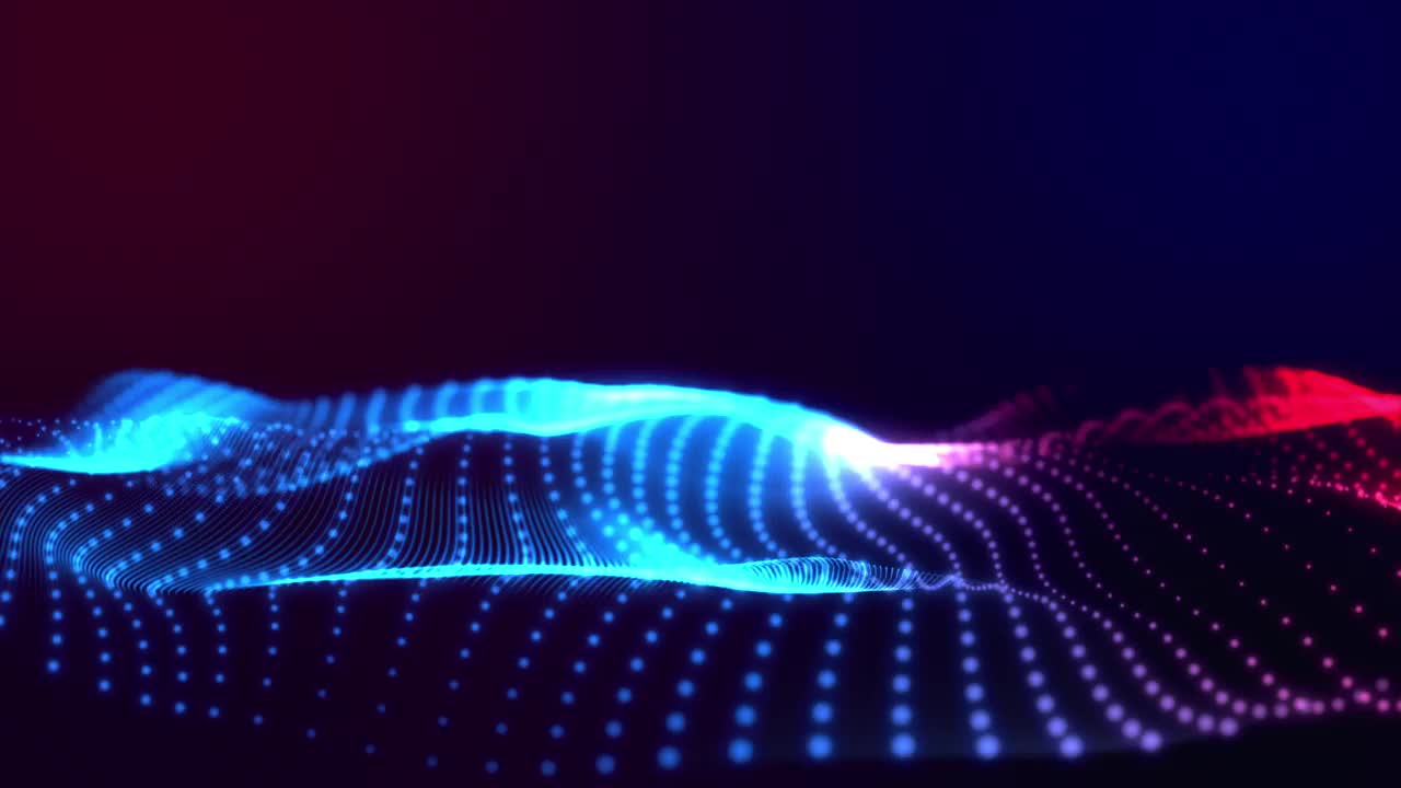 红色和蓝色波浪状粒子流动。视频下载