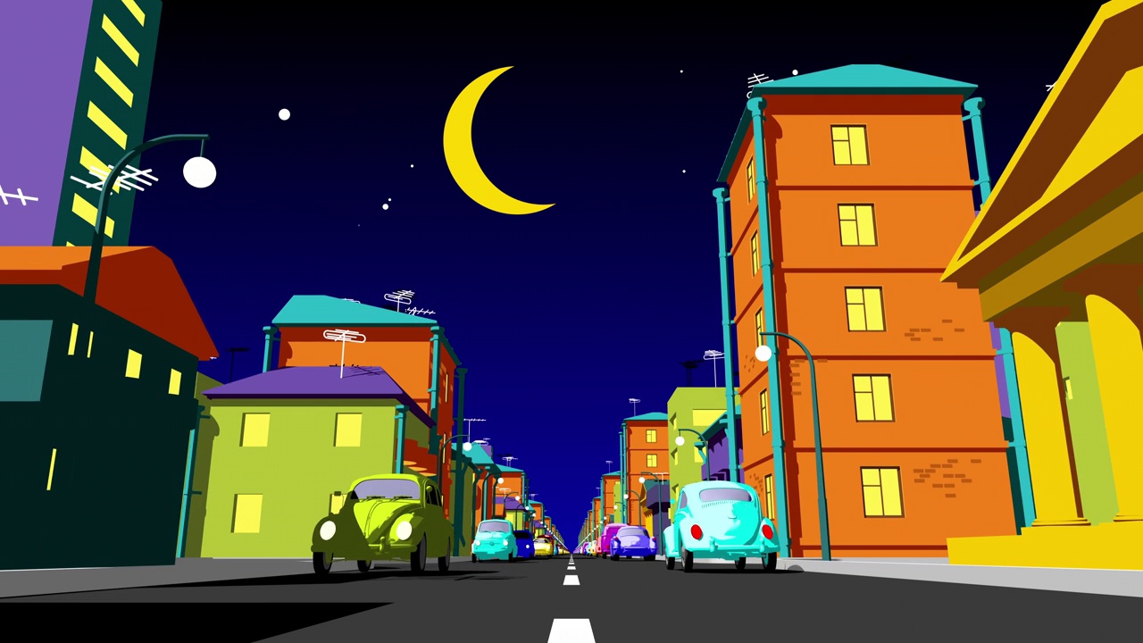 卡通夜城的汽车道路视频下载